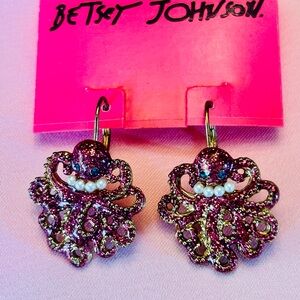 Betsey Johnson Glittering Pink Octopus Earrings NWT